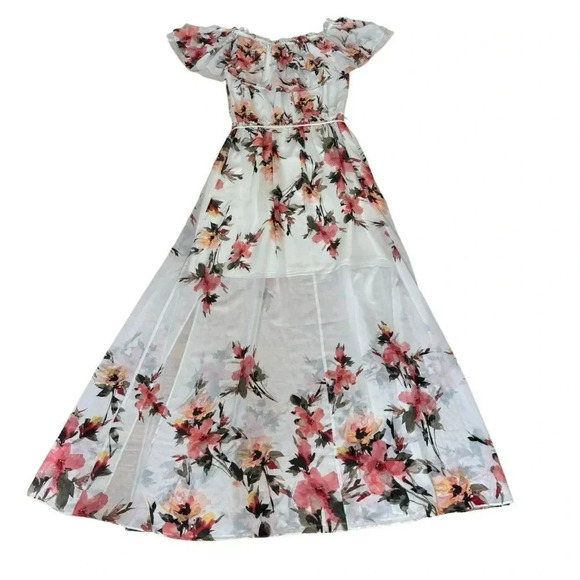 White House Black Market Floral Maxi Dress Chiffon Off the Shoulder Ruffle M NWT - Picture 3 of 10